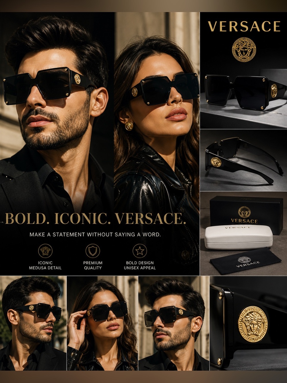 Versace Oversized Black Shield Sunglasses